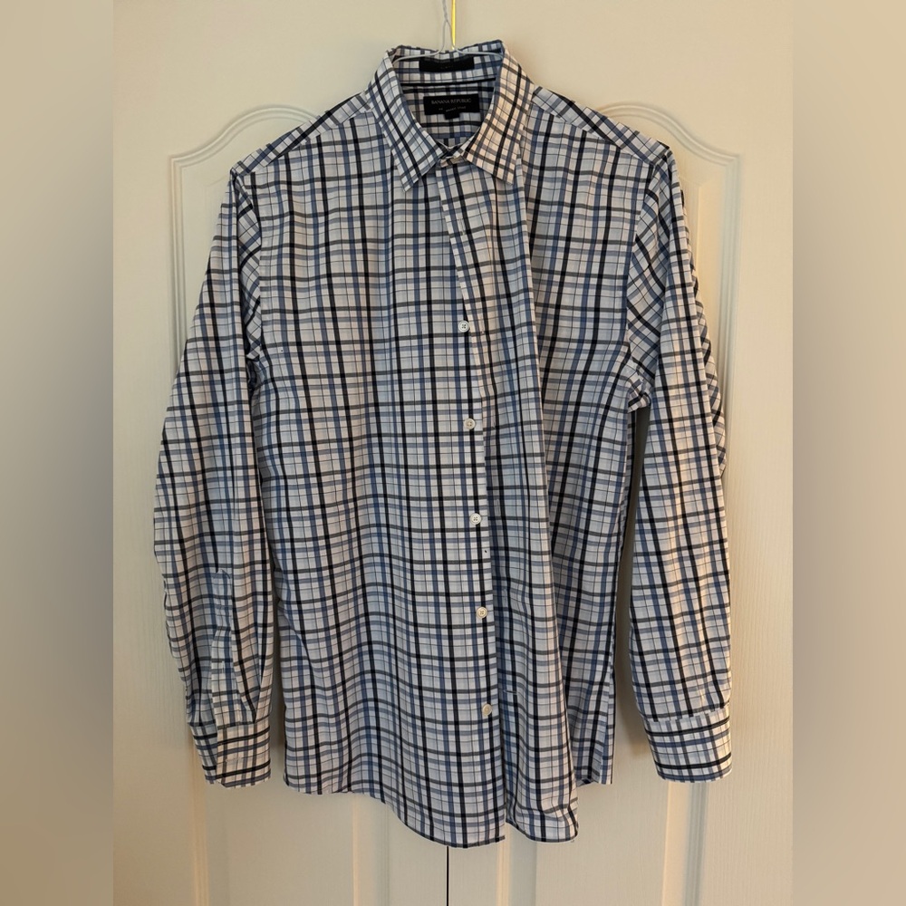 Banana Republic Blue, Black and White Checkered Shirt